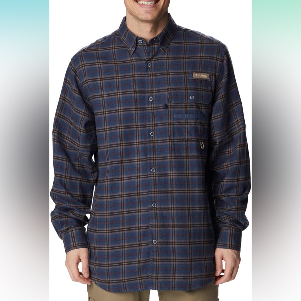NWT Columbia Men's Sharptail Flannel in Zinc Fieldwork Ombre, X-Large